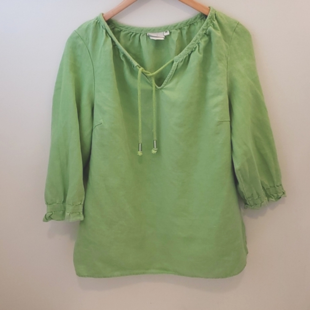 Hot Cotton 100% Linen Lime Green Top Size Medium